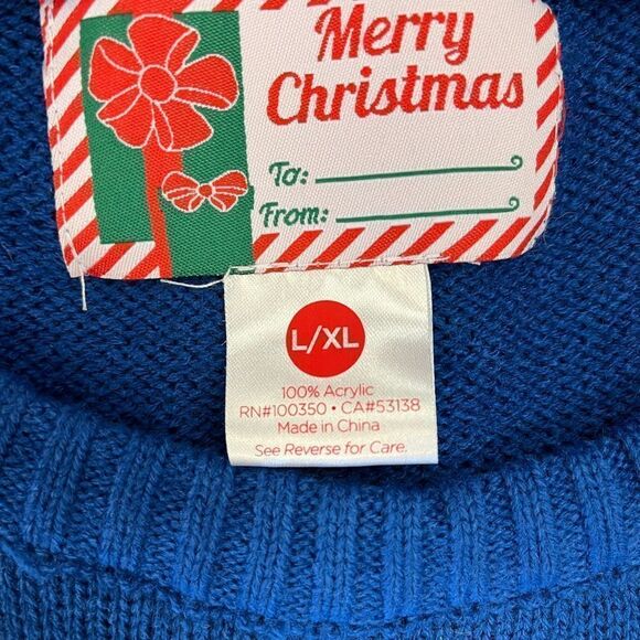 Blue Acrylic Christmas Sweater Falalallama sz L/XL - Picture 4 of 5